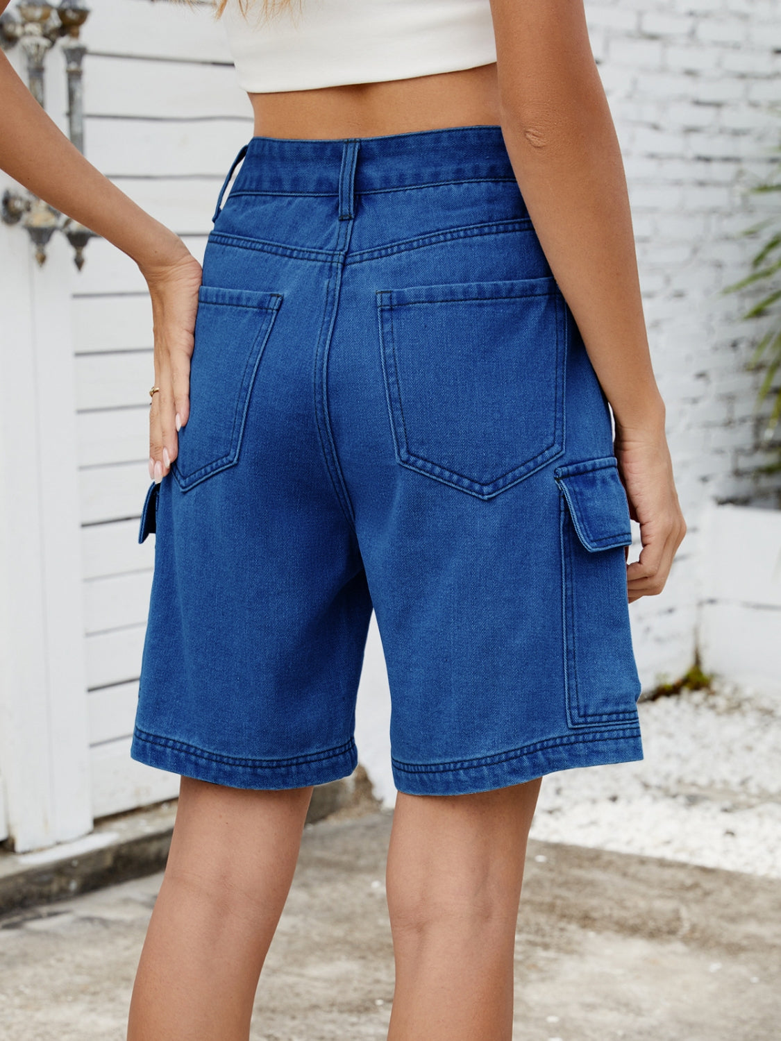 Hazel Blues® | High Waist Denim Shorts with Cargo Pockets