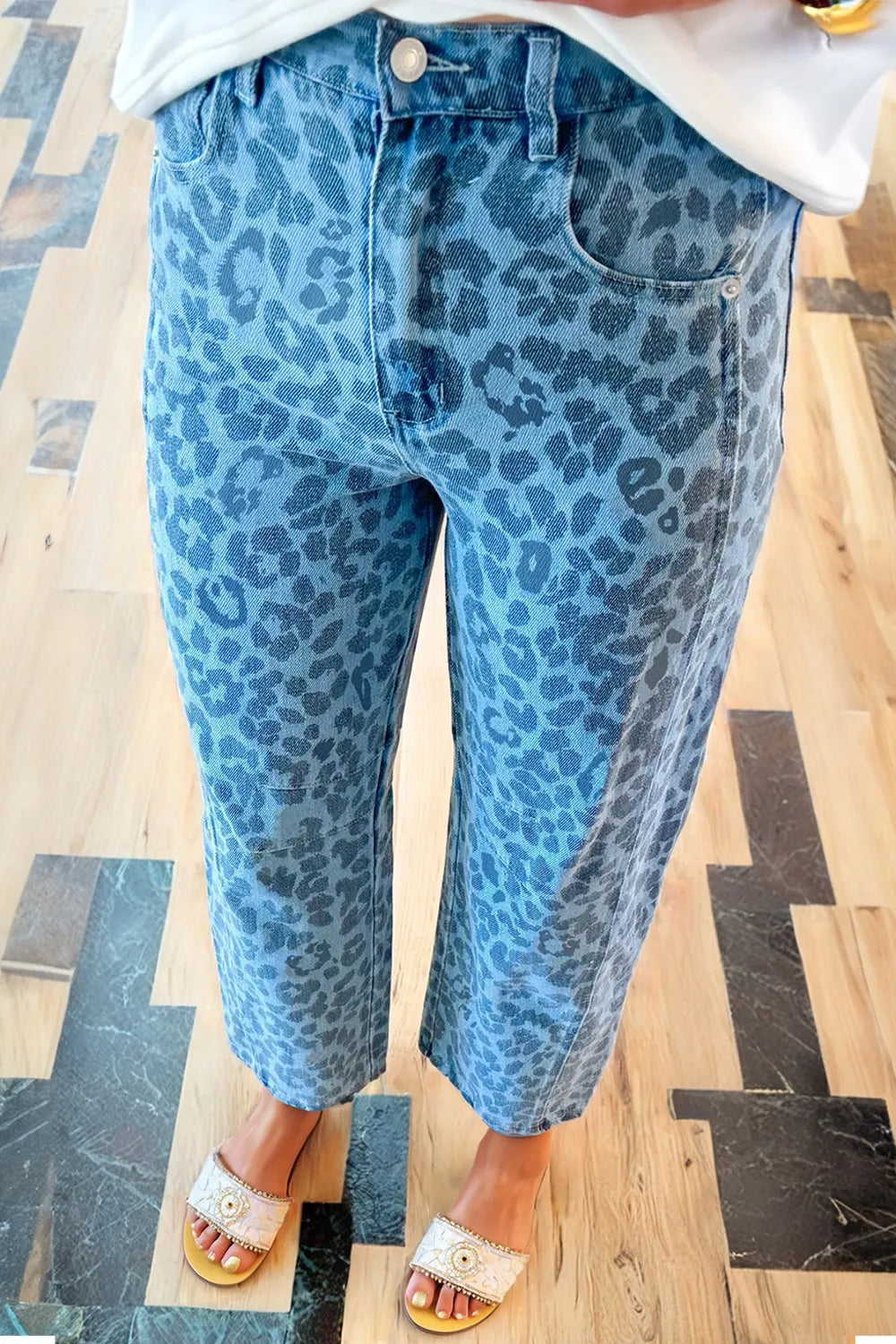 Hazel Blues® | Leopard Print High-Waisted Relaxed Fit Jeans