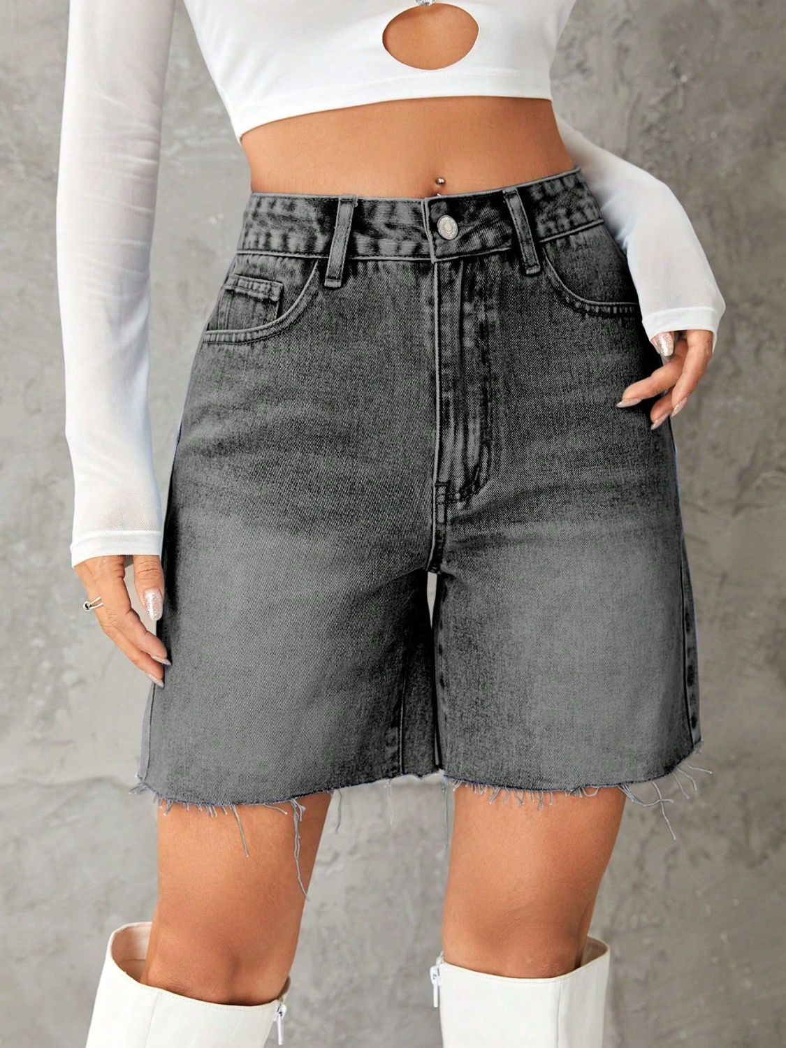 Hazel Blues® | Frayed Hem Denim Shorts