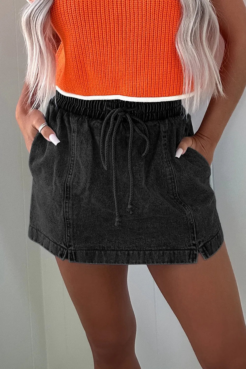 Hazel Blues® | Drawstring High Waist Denim Shorts