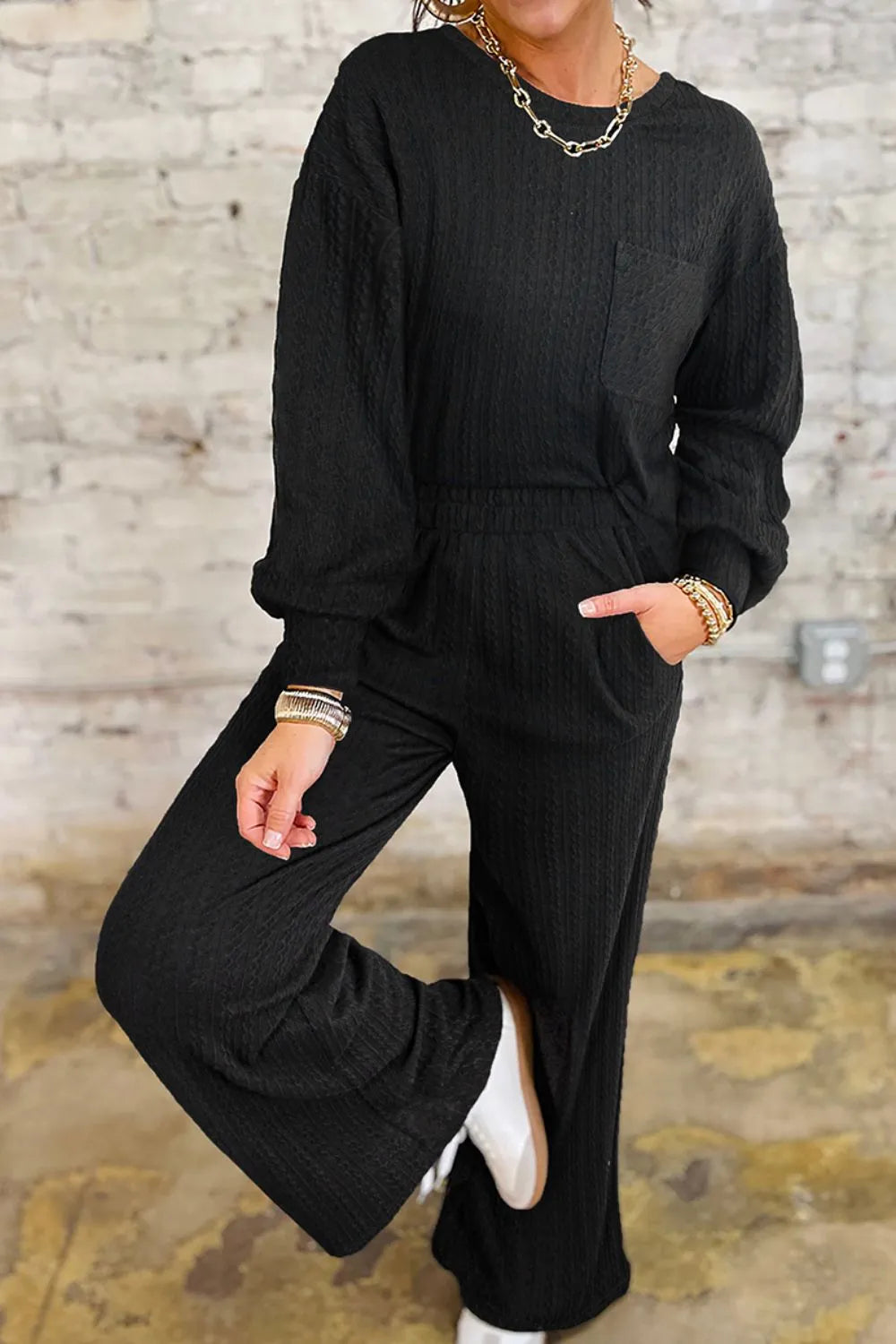 Hazel Blues® | Round Neck Top and Pants Set