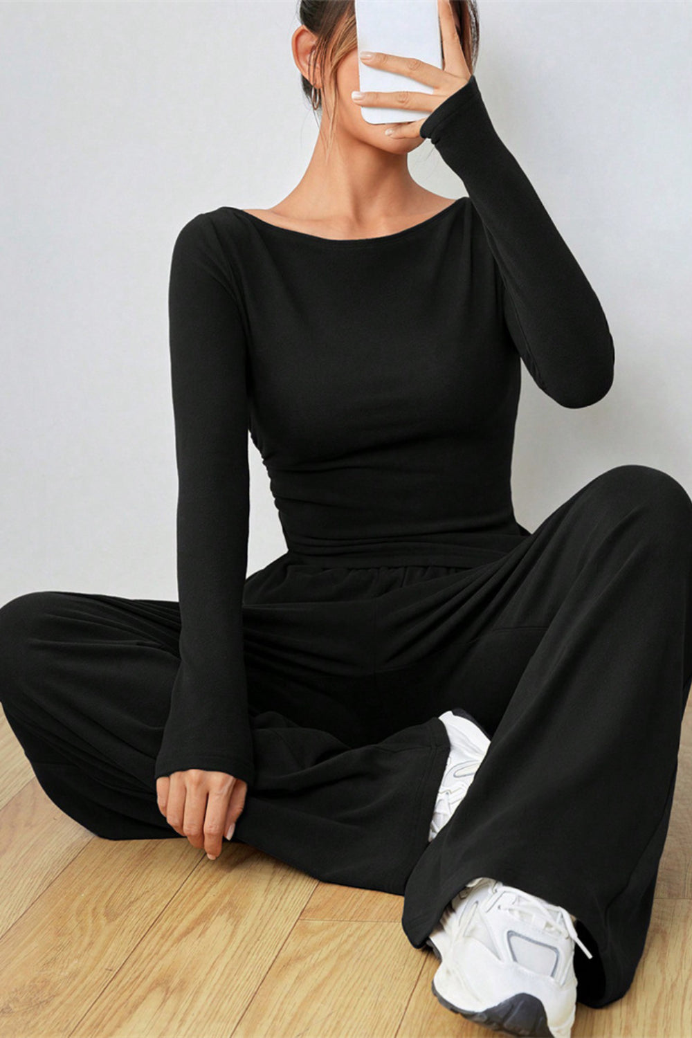 Hazel Blues® | Boat Neck Long Sleeve Top and Pants Set