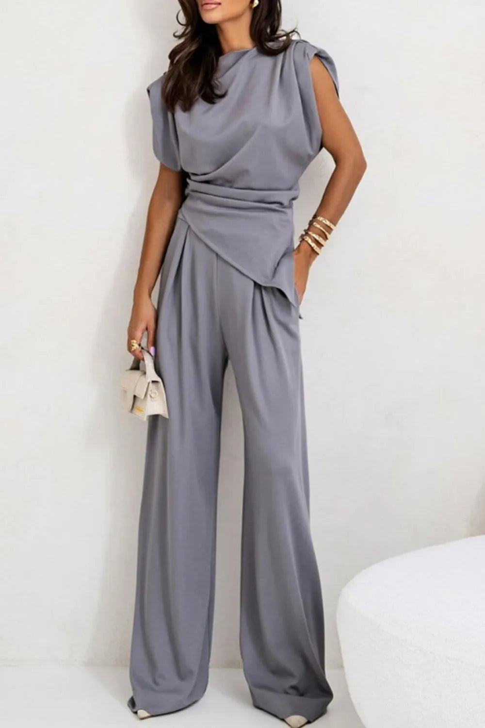 Hazel Blues® | Round Neck Top and Pants Set