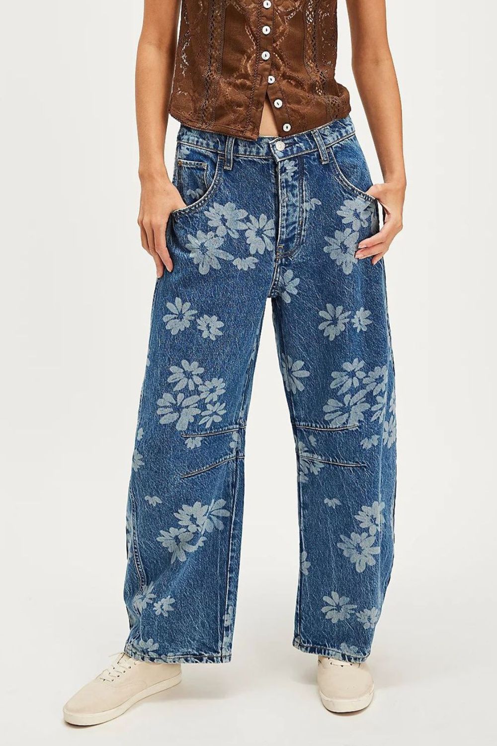 Hazel Blues® | Flower Print Wide Leg Jeans