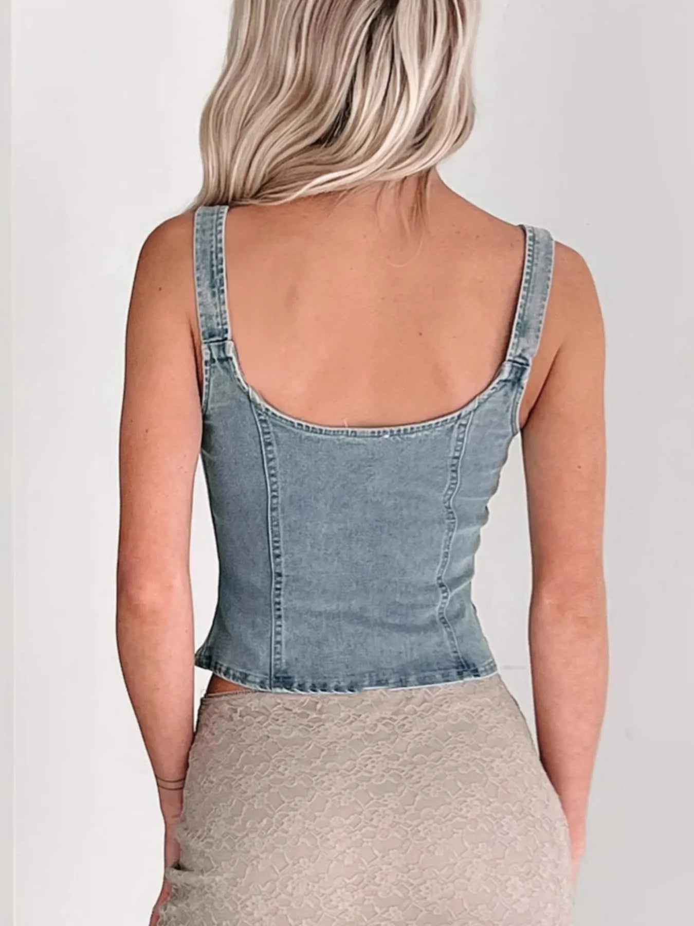 Hazel Blues® | Fitted Denim Corset Tank Top with Front Zip