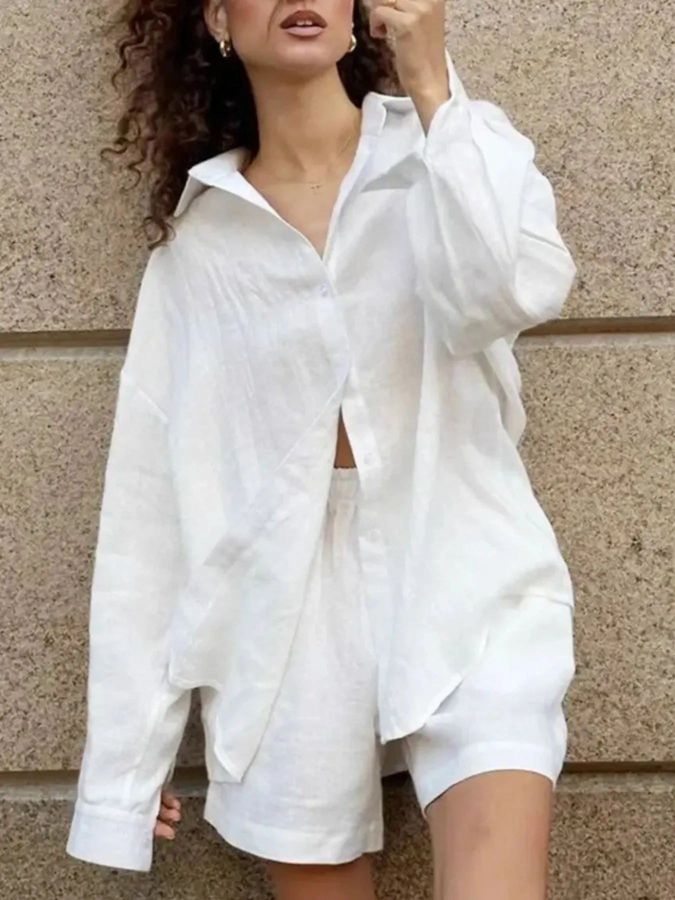 Hazel Blues® | Button Up Long Sleeve Shirt and Shorts Set