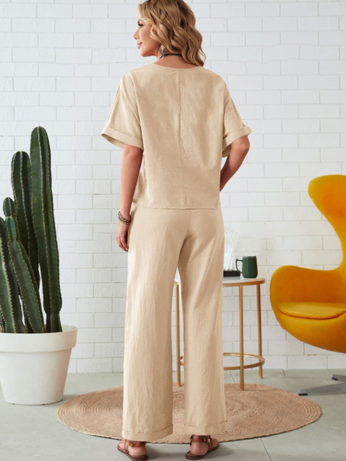 Hazel Blues® | Round Neck Half Sleeve Top and Pocketed Pants Set