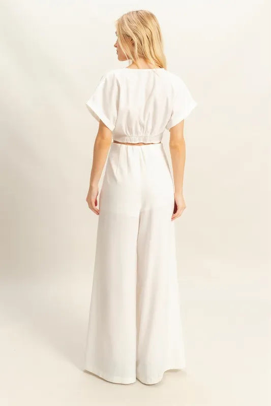 Hazel Blues® | HYFVE Twisted Front Short Sleeve Top and Wide Leg Pants Set