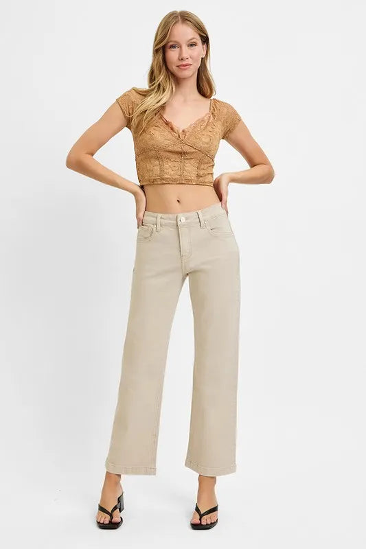 Hazel Blues® | RISEN Tummy Control Mid Rise Ankle Straight Jeans