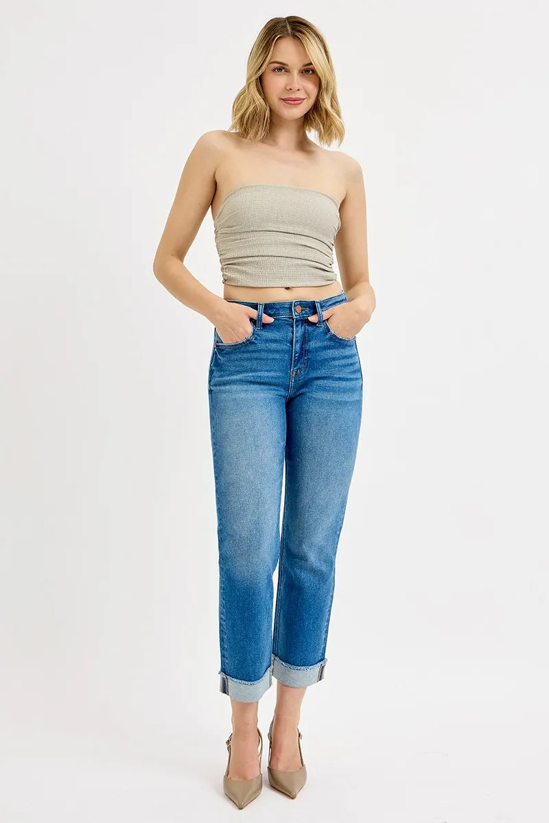 Hazel Blues® | RISEN High Rise Boyfriend Fit Ankle Jeans Plus SIze