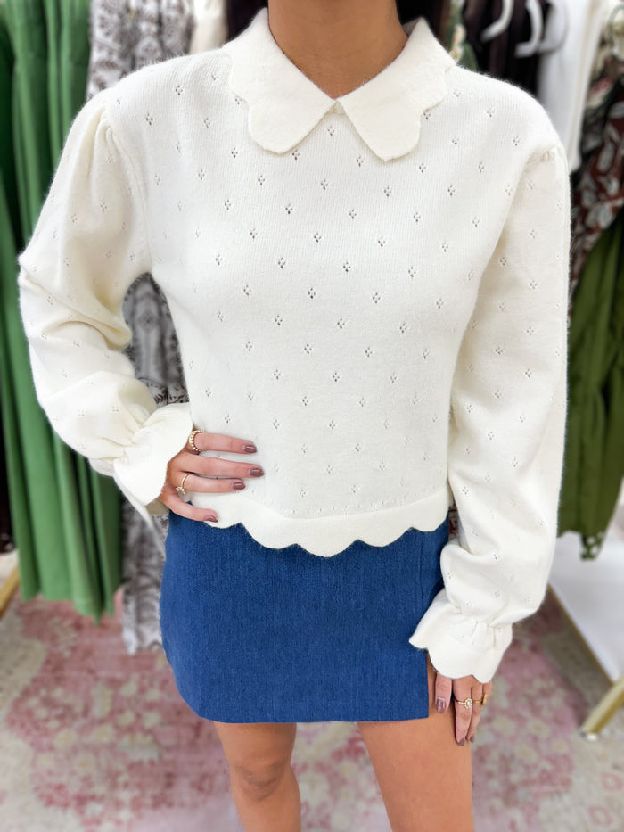 Mary Ann Collared Sweater (Cream)