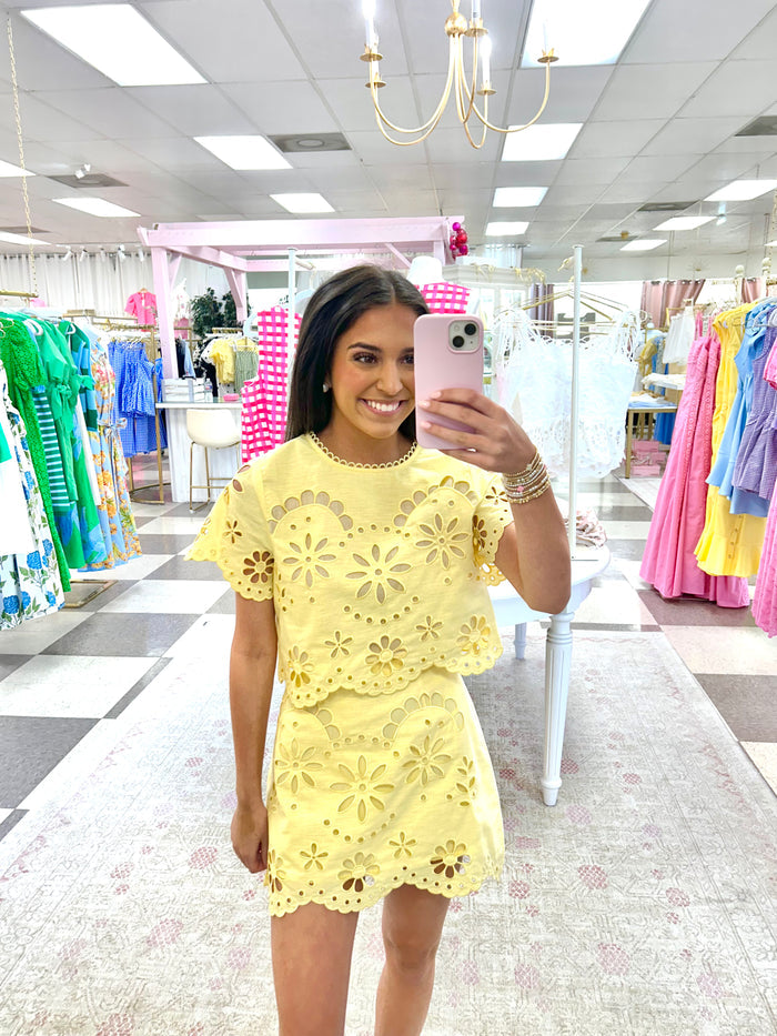 Lemon Eyelet 2 Piece Set (Top/Skirt)