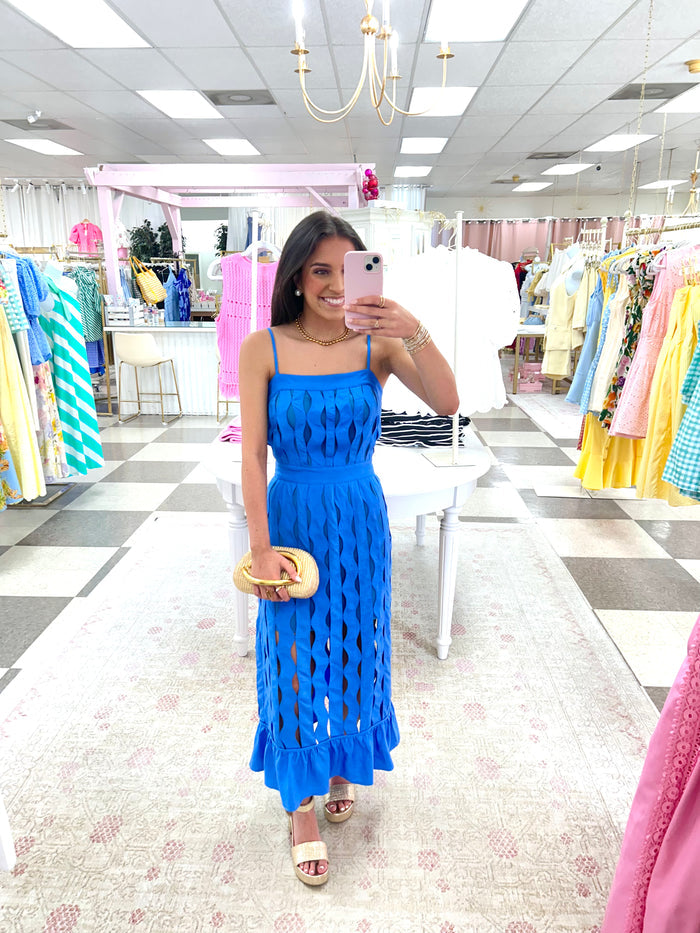 Caught in The Waves Midi Dress (Blue)