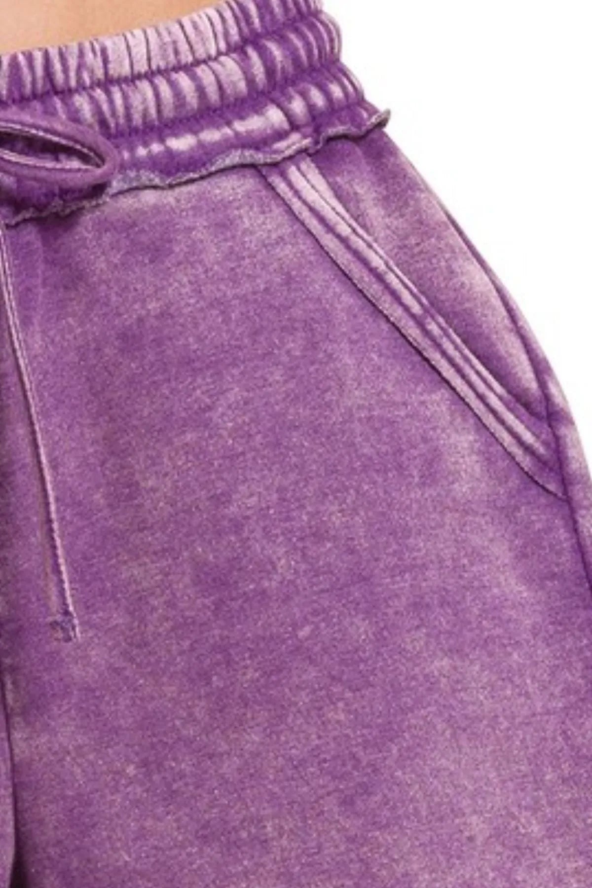Hazel Blues® | Zenana Acid Wash Fleece Drawstring Shorts With Pockets