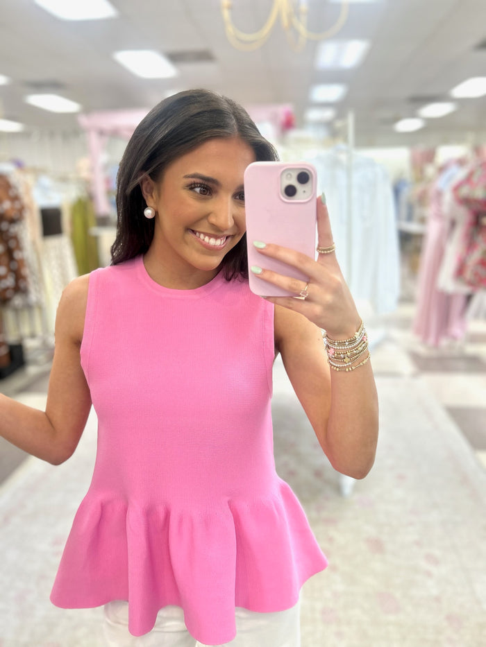 Betsy Knit Peplum Tank Top (Pink)