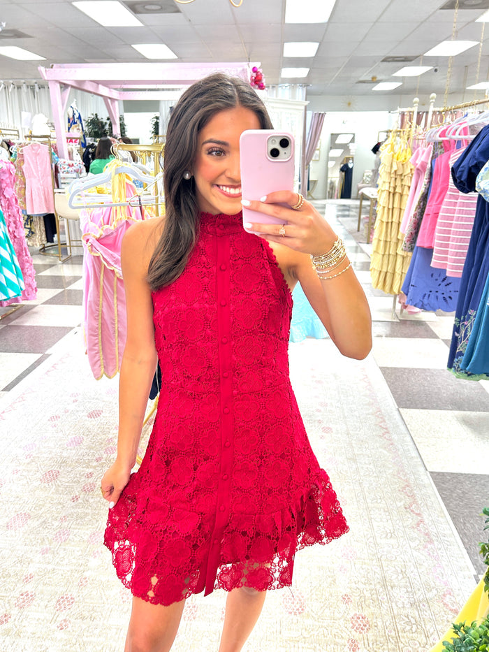 Big Apple Red Lace Mini Dress