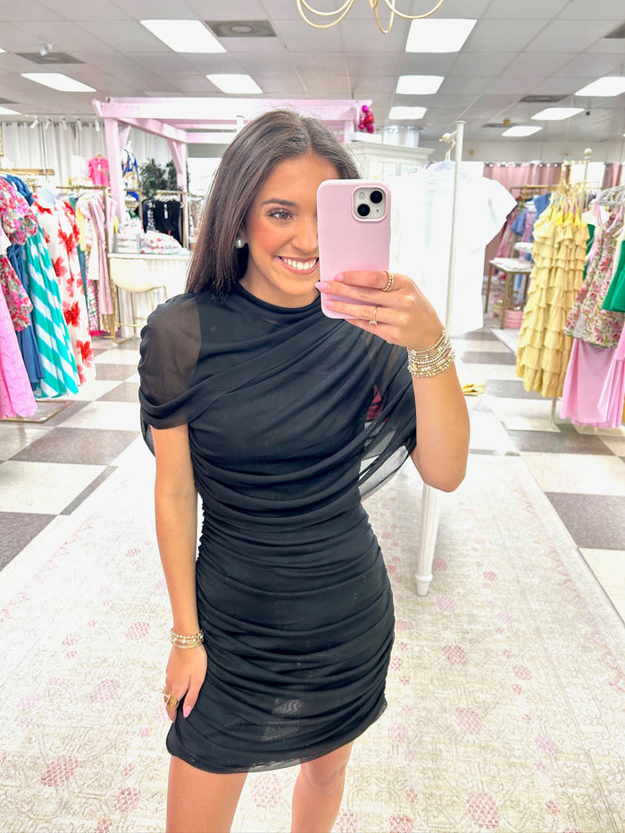 Black Ruched Mini Dress