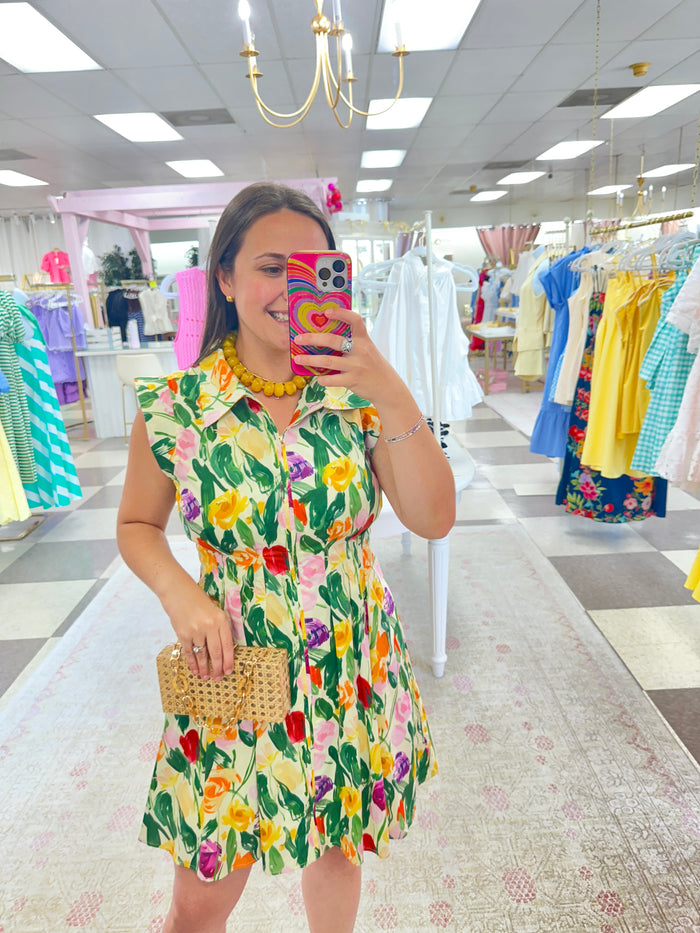 Bouquet of Flowers Zip Up Mini Dress
