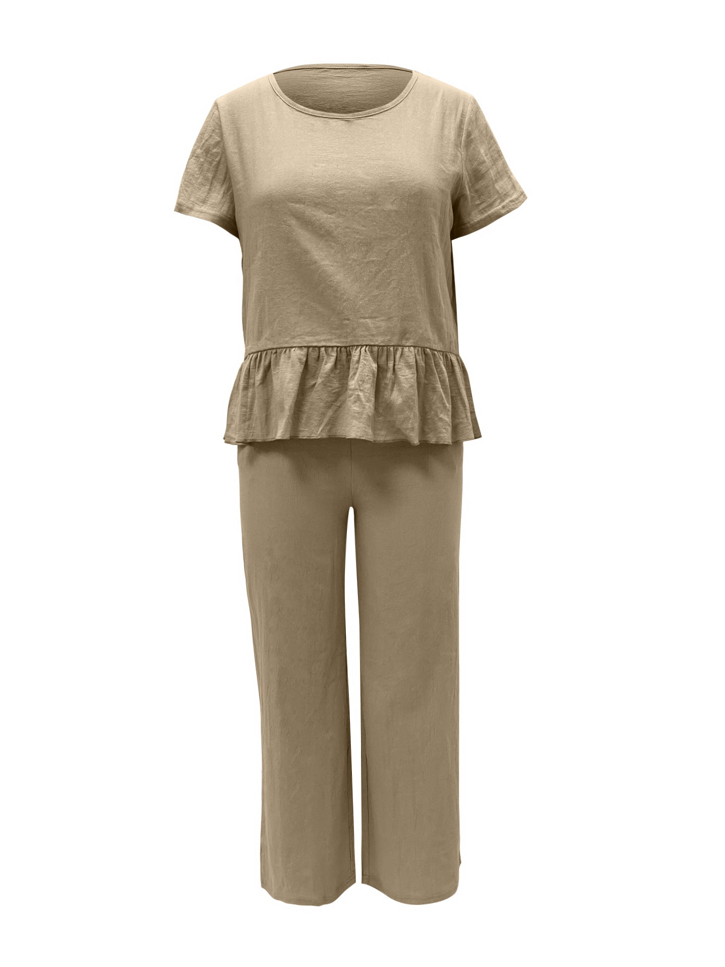 Hazel Blues® | Peplum Round Neck Short Sleeve Top and Pants Set