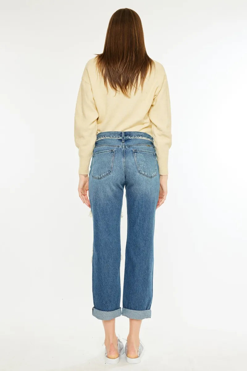 Hazel Blues® | Kancan Distressed Mid Rise True Boyfriend Jeans
