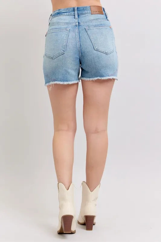 Hazel Blues® | Judy Blue High Waist Western Embroidery Detail Cut Off Denim Shorts