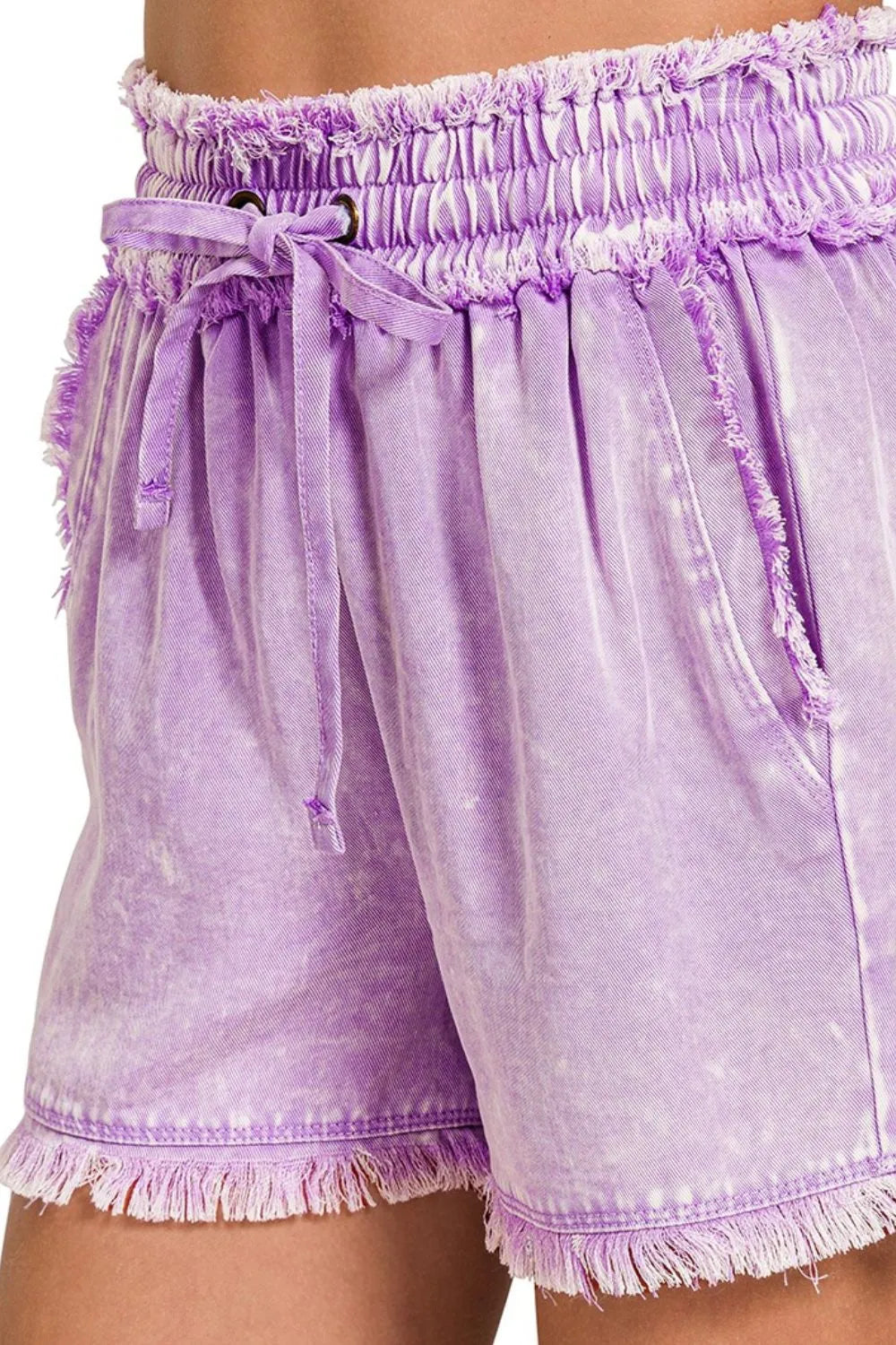 Hazel Blues® | Zenana Mineral Frayed Hem Washed Shorts
