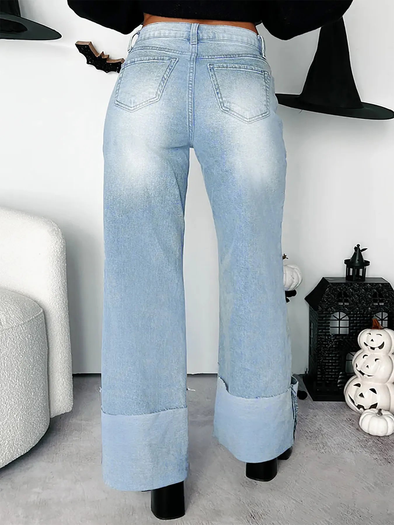 Hazel Blues® | High-Waisted Wide-Leg Jeans with Cuffed Hem