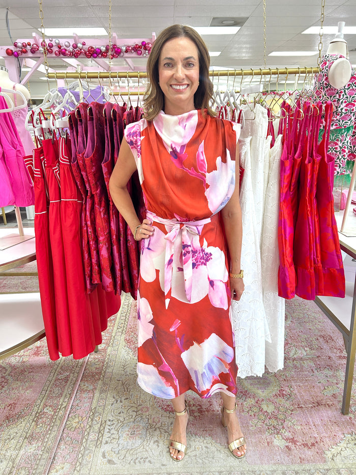 Gianni Rust Floral Midi Dress