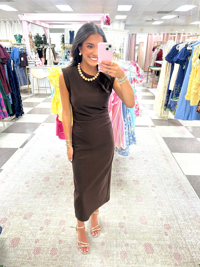 Jamie Stretch Midi Dress ( Brown)
