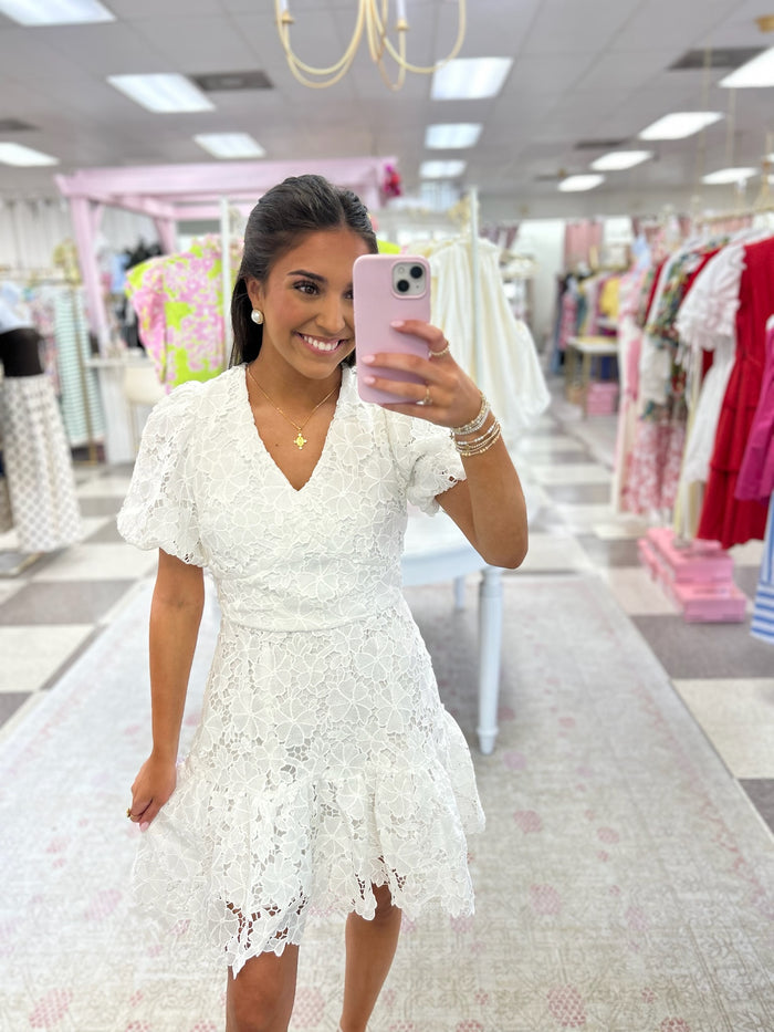Magnolia Garden Lace Mini Dress (White)