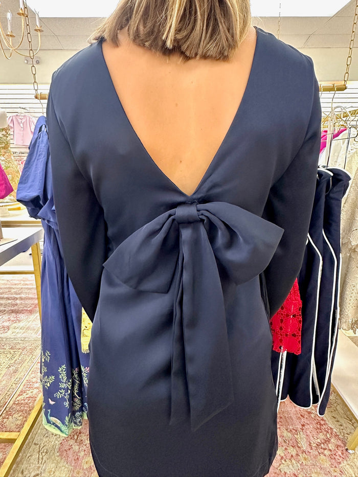 Navy Elegance Mini Dress With Back Bow