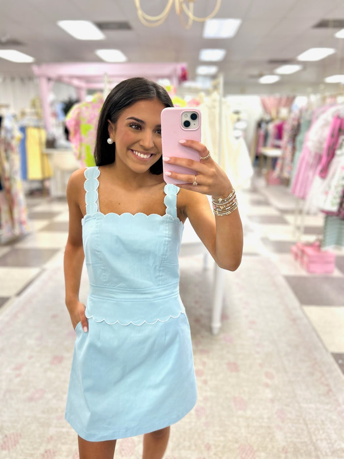 Parisian Sky Scallop Mini Dress ( LT BLUE)