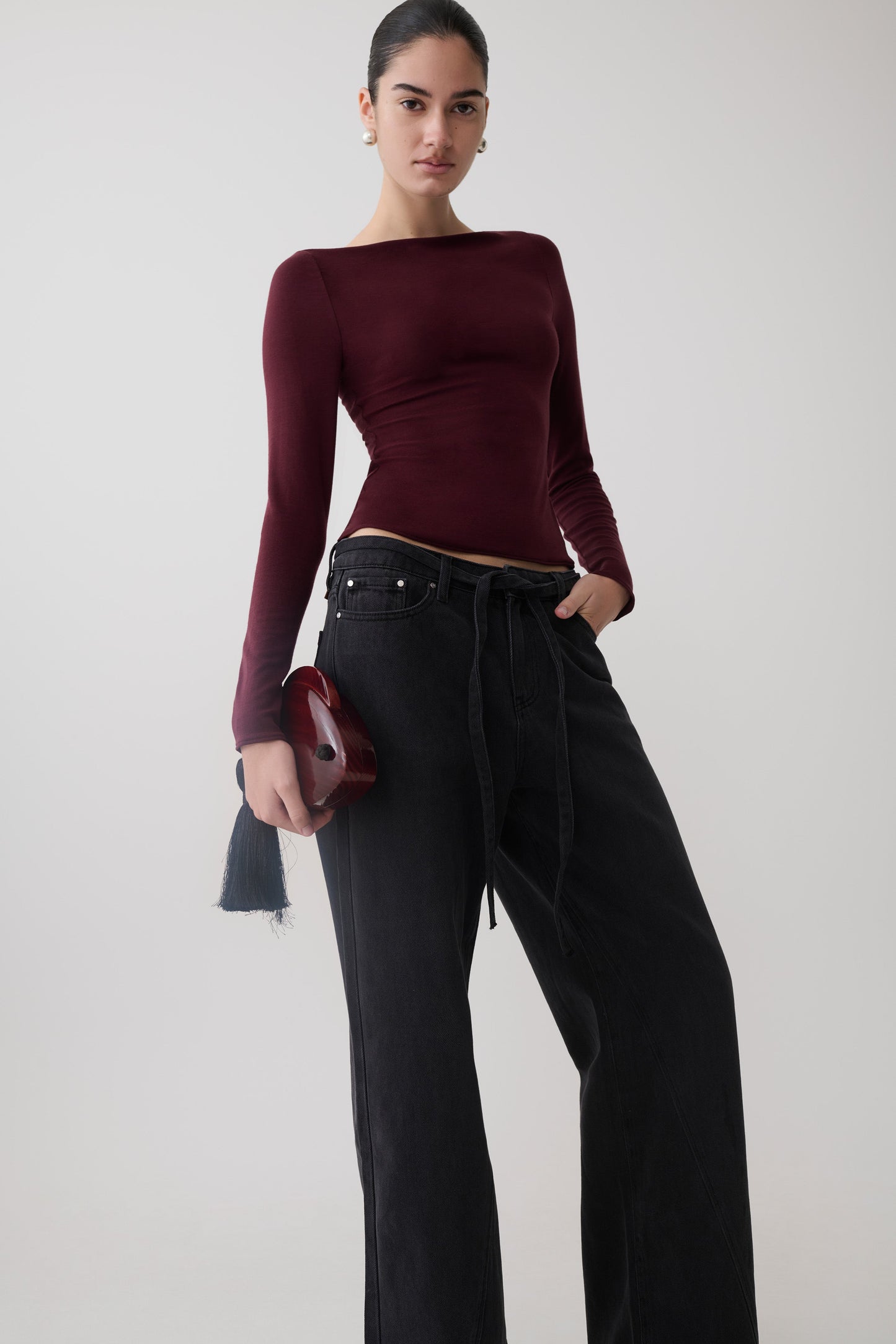 Coraline Long Sleeve Sheer Top - Burgundy
