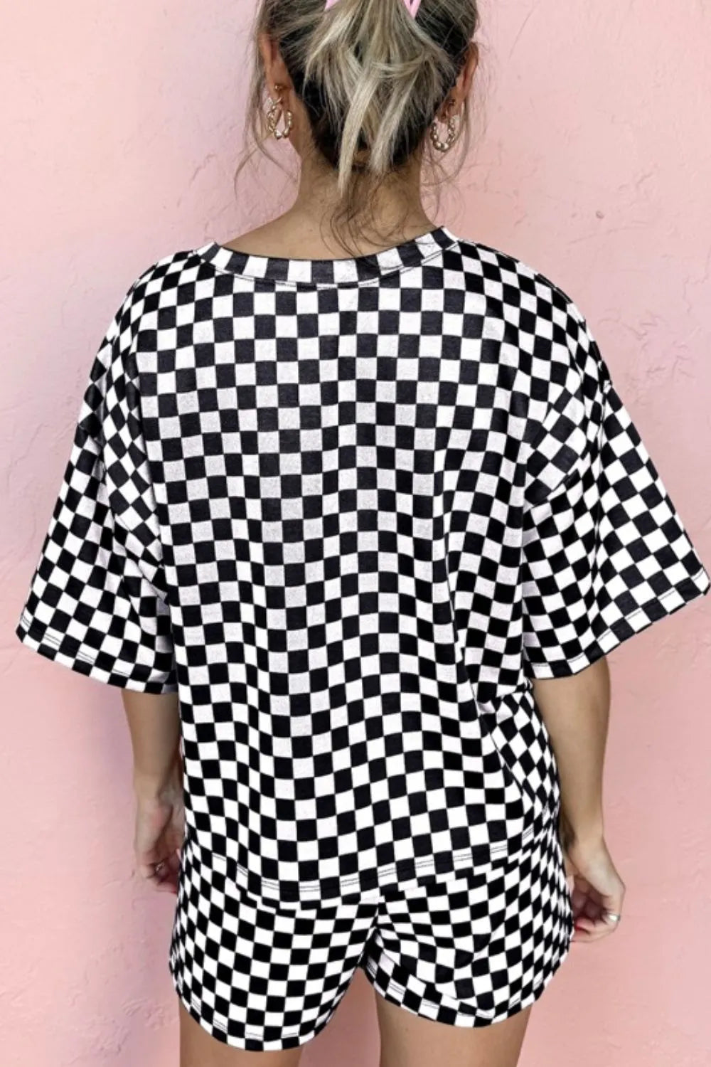 Hazel Blues® |  Checkered Round Neck Top and Shorts Set