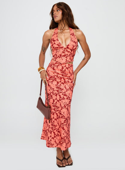 Casablanca Maxi Skirt Red Floral