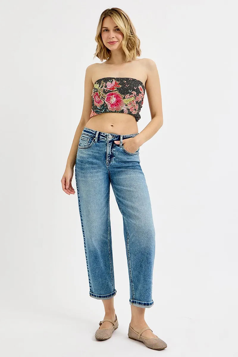 Hazel Blues® | RISEN High Rise Crop Boyfriend Jeans