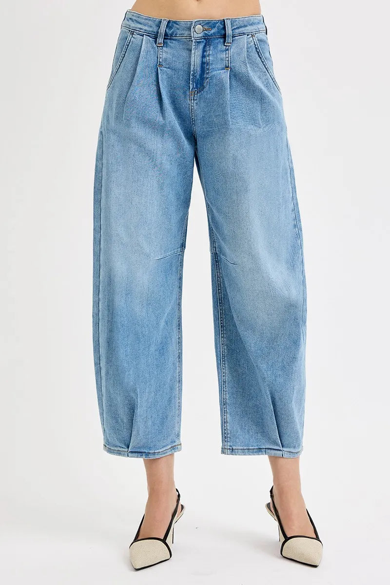 Hazel Blues® | RISEN Mid Rise Fit Crop Wide Volume Leg Jeans