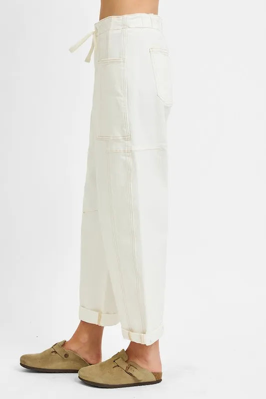 Hazel Blues® | RISEN High Rise Crop Wide Barrel Cargo Pocket Jeans