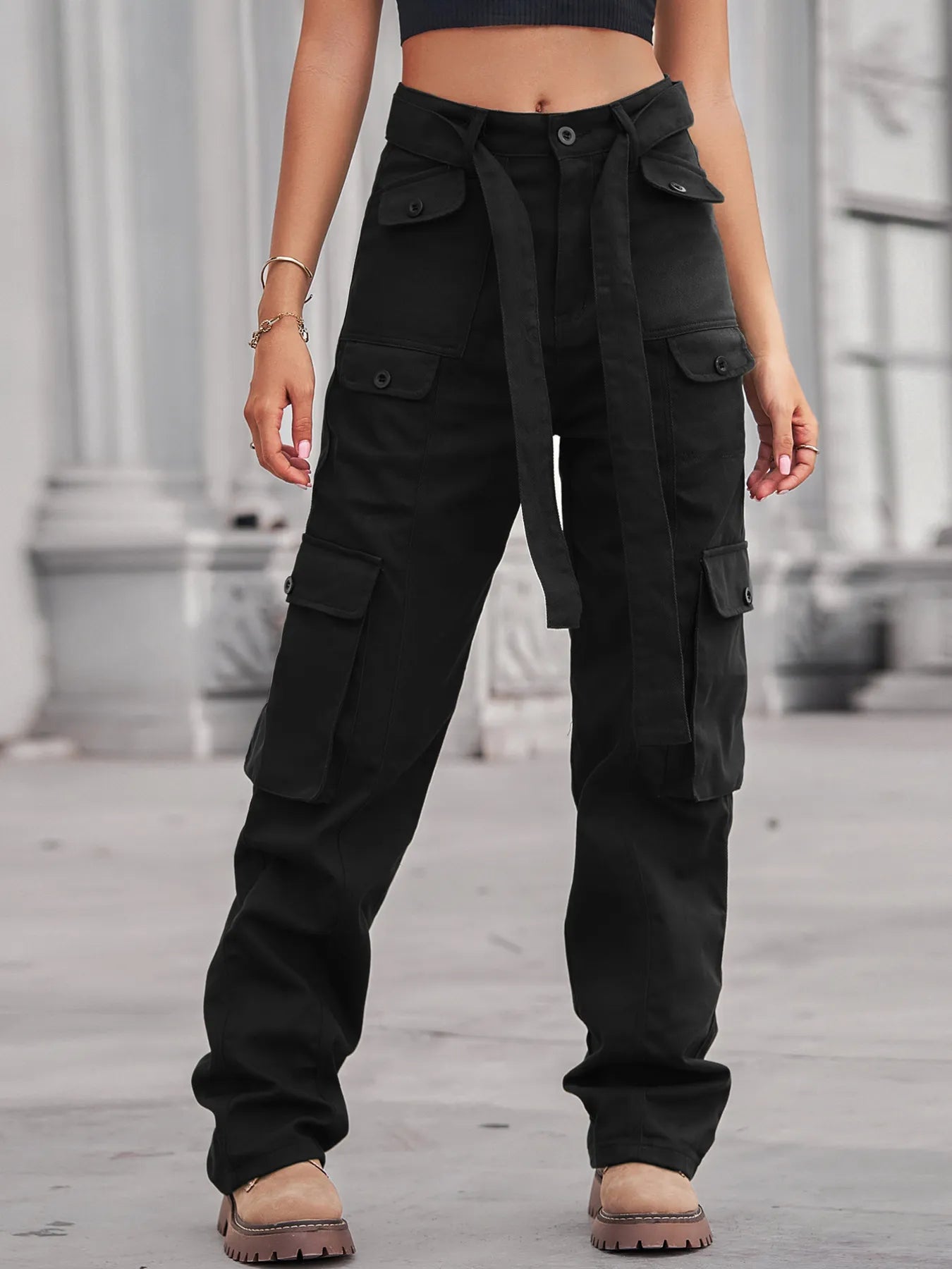 Hazel Blues® |  High-Waisted Multi-Pocket Cargo Jeans