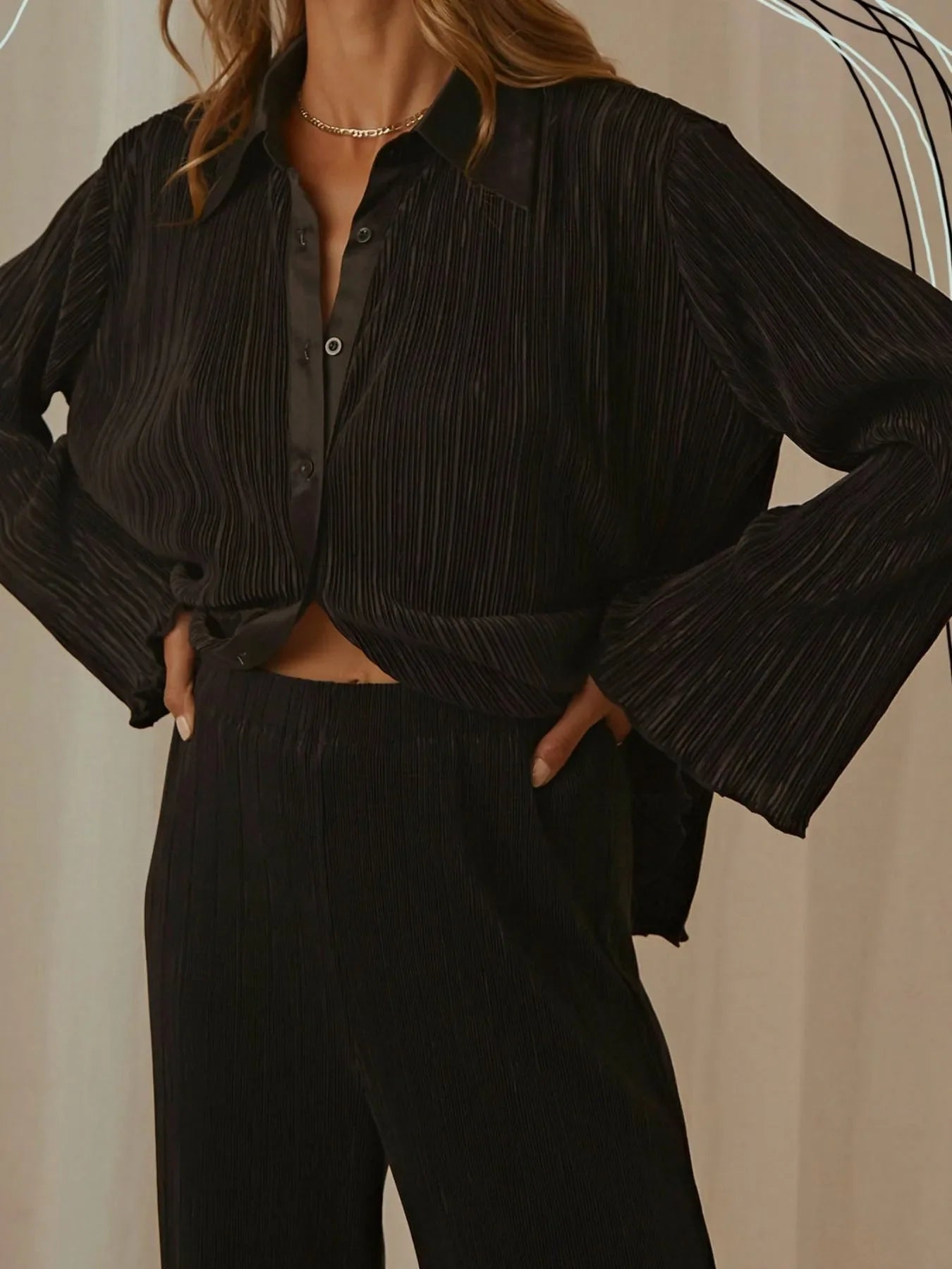 Hazel Blues® |  Button Up Long Sleeve Top and Pants Set
