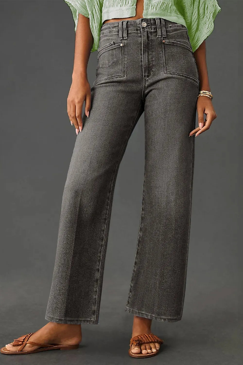 Hazel Blues® |  High-Waisted Wide-Leg Vintage Wash Jeans