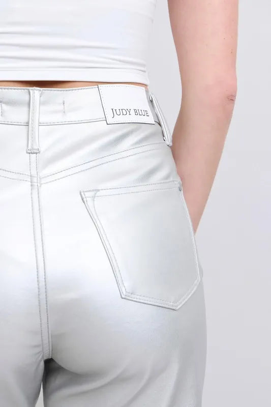 Hazel Blues® | Judy Blue High Waist Silver Faux Leather Pants