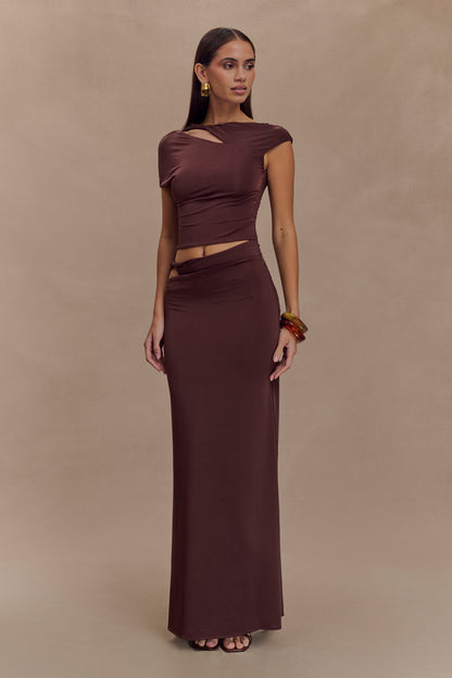 Haven Slinky Twist Midi Skirt - Chocolate