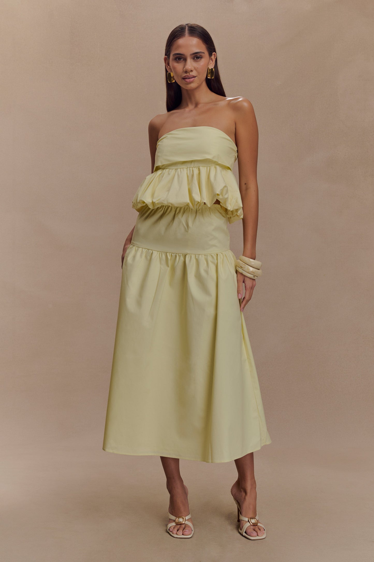Amirah Strapless Bubble Crop Top - Lemon