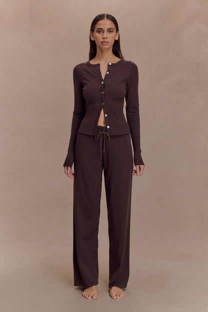 Reese Fitted Knit Cardigan - Dark Chocolate