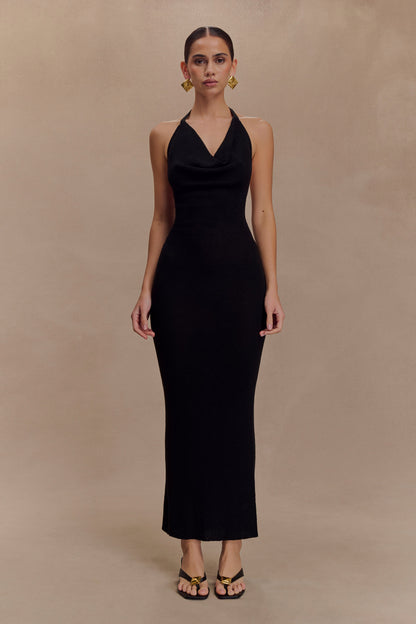 Ayella Cowl Knit Maxi Dress - Black