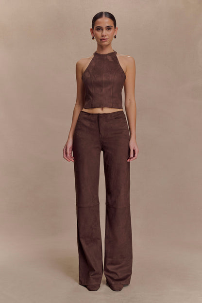 Logan Faux Suede Halter Top - Dark Chocolate