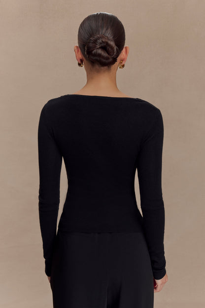 Culver Draped Twist Knit Top - Black