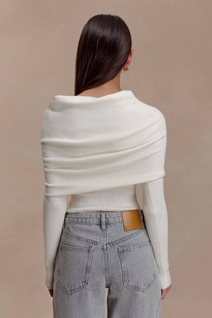 Mazie Asymetrical Cashmere Blend Long Sleeve Knit Top - Ivory