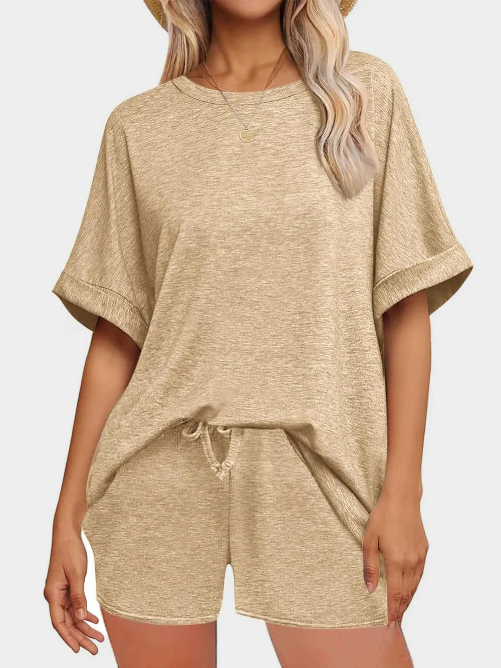 Hazel Blues® |  Round Neck T-Shirt and Drawstring Shorts Set